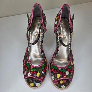 Poetic Licence London Fruit Floral Wedge Heels Cherry Charms Peep Toe Pink 38